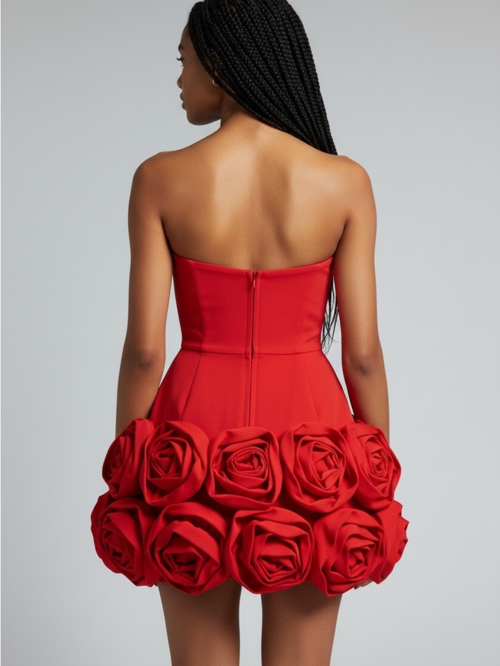 Strapless Red Rose-Trim Mini Dress - Picture 2 of 5